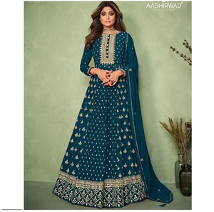 Georgette ชุดงานปักลายแบบหนัก,ชุดวอคเกอร์และลูกไม้เต็ม Santoon ด้านล่างสวยงาม Anarkali ขนาดใหญ่ - Product Image 1