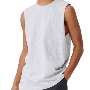 Camiseta sin mangas de color gris cielo, suave, cómoda y de calidad, personalizada por OEM para hombres/niños, 100% algodón/spandex según los requisitos del cliente. - Product Image 1