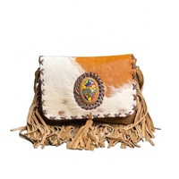 Sac à main en cuir suédé à la main en cuir gaufré à franges décoration style bohème pour femmes