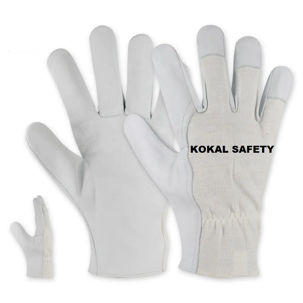 Good quality leather safety glove with intrlock fabric