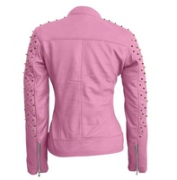 Veste en cuir de vache rose pour femmes, cloutée à la main, Style Punk, vêtements de motard, tendance 2021