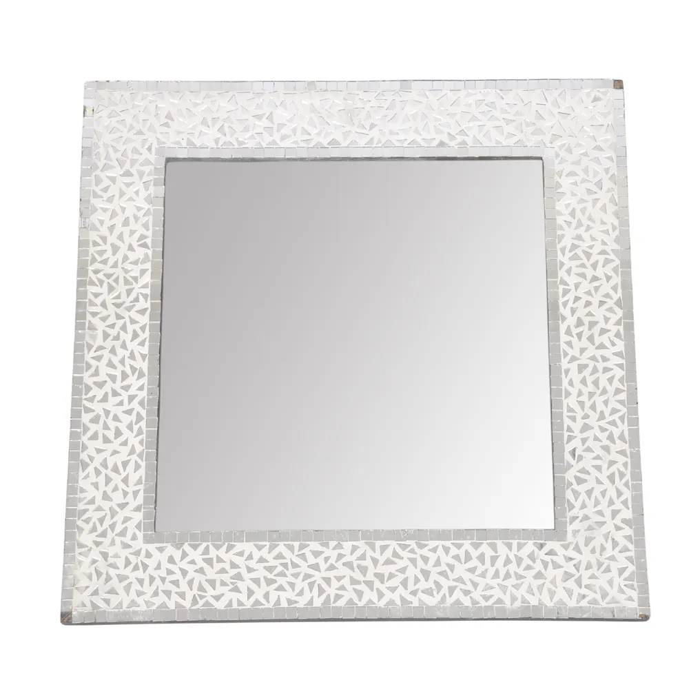Square Shape Luxury White Mosaic Home Decor Wall Mirror Supplier