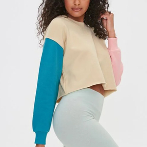 Top deportivo corto de manga larga para mujer, estilo OEM, colores vivos, 100% algodón, para hacer ejercicio. - Product Image 4