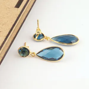 Wholesale supplier briolette cut london blue quartz drop earring gold/silver plated latest women accessories drop dangle earring