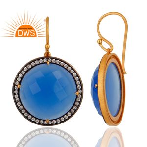 Awesome Blue Chalcedony Gemstone Earrings 18k Gold Plated Jewelry Sterling Silver Hook Earrings Wholesale - Product Image 3