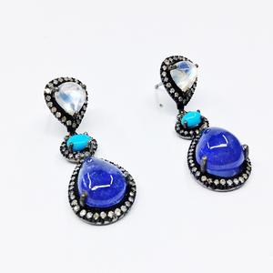 Sterling Silver 925 <b>Gold</b> Plated Diamond Custom made Supplier Wholesaler Handmade Woman Low MOQ <b>dangling</b> Multi Gemstone <b>Earring</b> - Product Image 3