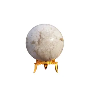 BEAUTIFULLY HAND CRAFTED ROUND WHITE SCOLECITE MINERAL SPHERE FOR DECORATIONS AND FENG SHUI ART SCOLECITE BALL