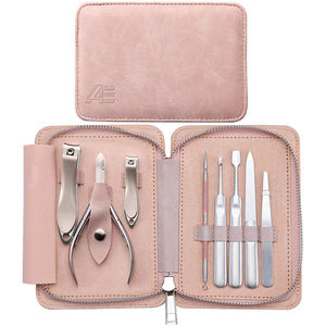 <b>PINK</b> Manicure Set 8 in 1 Professional LA ELAHI Nail Clipper Stainless Steel Pedicure <b>Tools</b> Portable Leather KIT - Product Image 2