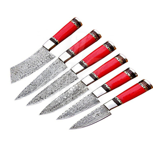 Custom Handmade Damascus Steel Chef <b>Knife</b> <b>Set</b> with Camel Horn Handle <b>Set</b> 5 Pcs and Genuine Leather Sheath Chef <b>Set</b> - Product Image 1