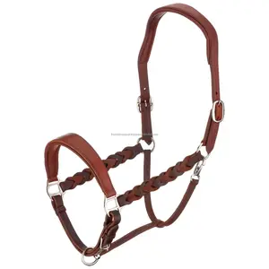 Top Quality - Braided Leather Horse Halter - American Cow hide Harness Leather - Solid Brass Hardware with Gold plated