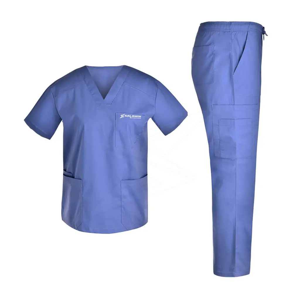 실험실 코트 스타일 간호사 유니폼 세트 병원 착용 도매 의료 스크럽