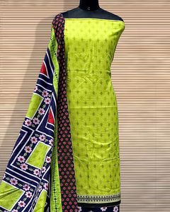 Costume Ethnique Simple en Coton Pur Salwar Chudidar avec Bordure de Marche Imprimé Dupatta - Product Image 6