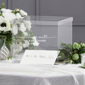 Personalized 10" Luxe Acrylic Clear Wedding Card <b>Box</b> W/Lid - Lucite <b>Gift</b>/Money <b>Box</b> (<b>White</b>, Black, Gold, Silver or Iridescent) - Product Image 1