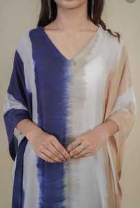 Hecho a mano Tie-Dye Kaftan Mujeres Cómodo XS Cuello en V Cubierta de playa Patrón de tela de algodón Mangas cortas Ajuste suelto Vacaciones - Product Image 2