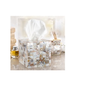 Boîte à mouchoirs en nacre design moderne accessoires de bureau brillants décor porte-serviettes en nacre blanche à vendre - Product Image 1