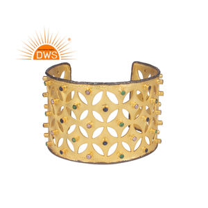 925 <b>Sterling</b> <b>Silver</b> Natural Multi Gemstone Cuff <b>Bracelet</b> Jewelry for <b>Women</b> Gift for Her Classic Collection - Product Image 1