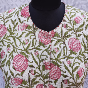 Haute qualité main bloc imprimé tissu coton matelassé veste avec couverture bouton et manches longues Nehru manteau hiver femmes vêtements - Product Image 1