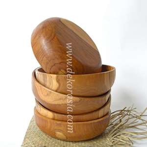 7.8-Inch Diameter Teak <b>Wood</b> Round Tray Dish Serving 2.3-Inch Height Dinnerware Set Includes Salad <b>Bowl</b> <b>Plates</b> Packed in Carton - Product Image 5