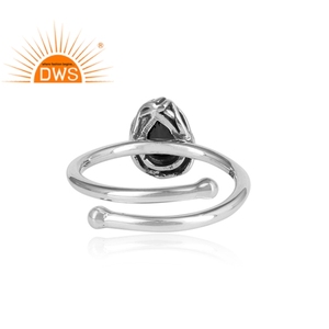 Ónix negro Natural en forma de pera de piedras preciosas de plata oxidado fabricante del anillo 925 Plata libre anillo de tamaño para las damas, regalo de la joyería - Product Image 4