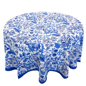 Mantel de Algodón Estampado a Mano con Diseño Floral Azul Anarkali, Tendencia Más Reciente de Fabricantes Indios, Precio Económico en Oferta - Product Image 1