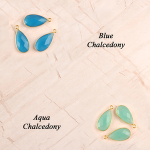 Fournisseur en gros de calcédoine bleu ciel briolette taillée connecteurs diy en laiton plaqué or 18 carats en forme de larme connecteurs pour la fabrication de pierres - Product Image 3