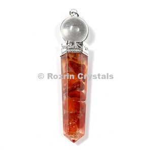 Orgonite Carnelian Point With Crystal Ball Pendant - Product Image 1
