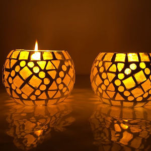 Porte-bougie votive en mosaïque de verre, bougeoir pour décorations de table et de festival - Product Image 1