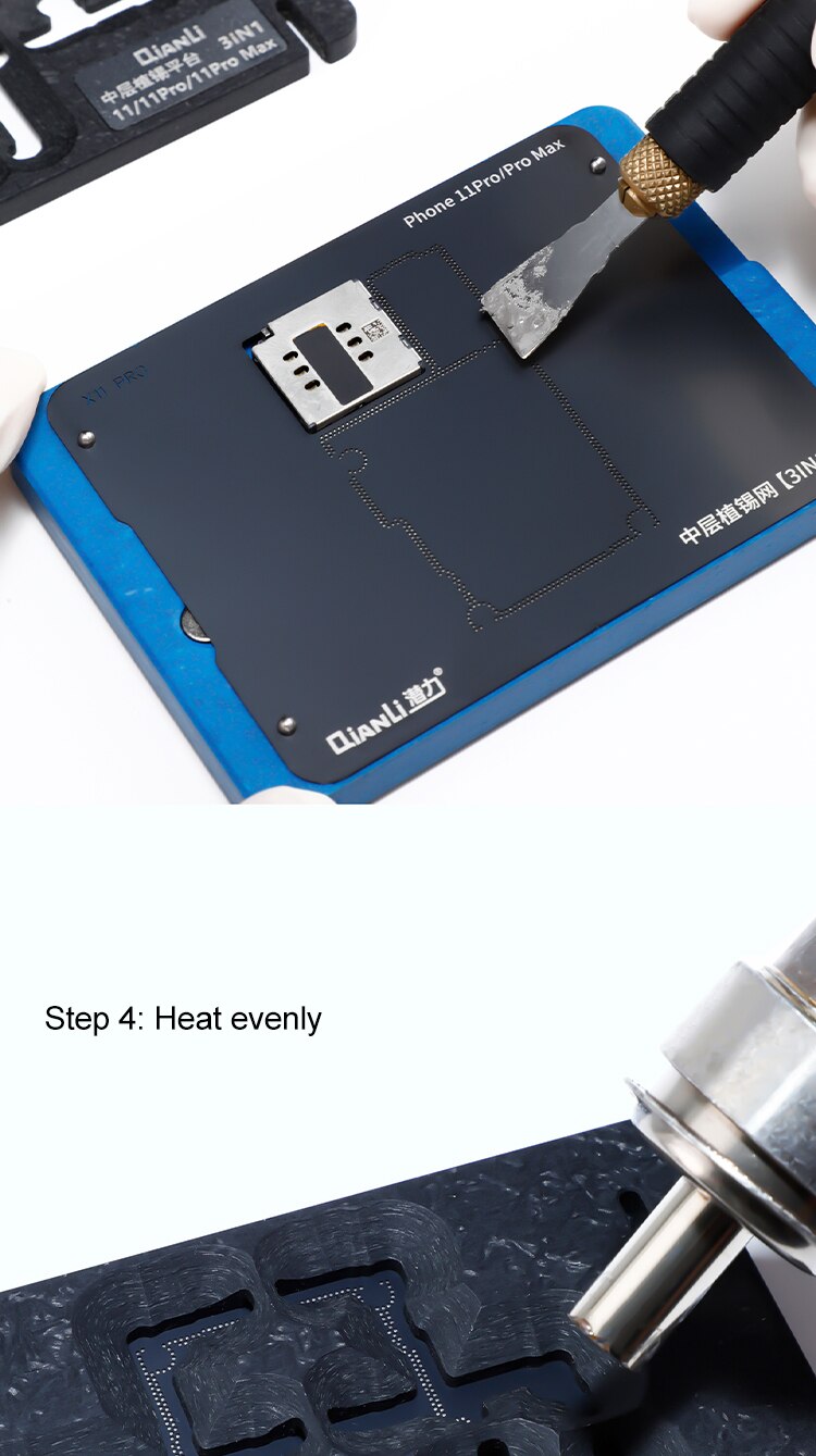 Qianli 3 in1 BGA Reballing Stencil Planting Tin Platform for iPhone X XS 11 11 Pro Max Motherboard Middle Layer Fixture Repair