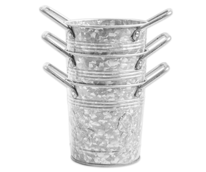 Galvanized Flower Plant Pots with Handles 4 inch Set of 3 Decorative Small Metal Bucket Planters for <b>Table</b> Centre - Product Image 1
