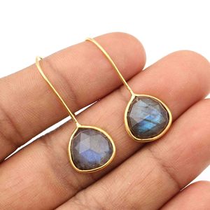 925 Sterling Silver <b>Fine</b> <b>Hoop</b> <b>Earrings</b> Natural Labradorite Gemstone Blue Fire Trillion Shape 10mm Trendy Wholesale Women's Gift - Product Image 2