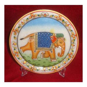 Placa de incrustación pintada en oro y mármol blanco, redonda - Product Image 1