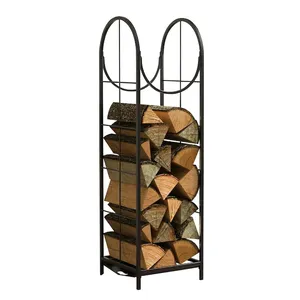 Porte-bûches élégant en métal noir avec un design durable à 4 pattes, parfait pour le stockage du bois de jardin et l'organisation en plein air - Product Image 4