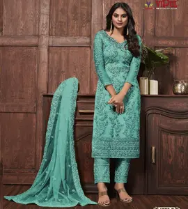节日服装派对服装蝴蝶网Salwar与Kameez和Net Dupatta女性时尚出口商和供应商