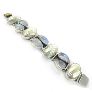 <b>Rainbow</b> Moonstone 925 Sterling Silver <b>Bracelet</b> with Diamond Valentine Anniversary Wedding Spring/Summer Wholesale Indian Jewelry - Product Image 1