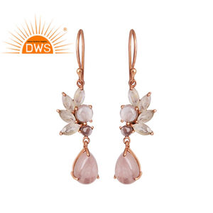Beautiful Rose Quartz Gemstone Earrings Wholesale Rose Gold Plated 925 Silver Dangle Designer Earrings Jewelry - Product Image 1