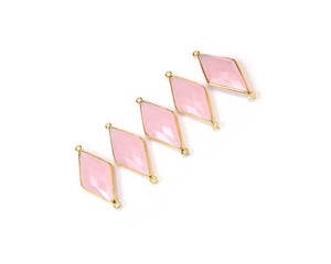 Calcédoine rose pierre précieuse naturelle lunette en argent Sterling à facettes Double caution plaqué or pour connecteur de fabrication de bijoux Boho - Product Image 4