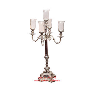 Candelabro plateado de aluminio con votivos de vidrio para decoración de sala de estar, centro de mesa de boda, candelabros hechos a mano - Product Image 5