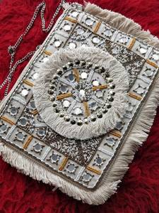 Pochettes en dentelle décontractées style boho pour femmes, bijoux élégants, faits à la main avec miroir, perles de travail, avec chaîne, sac à main - Product Image 4