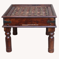 Table basse indienne en bois massif, forme carrée, 6 pièces, table d'angle sculptée, pour salon