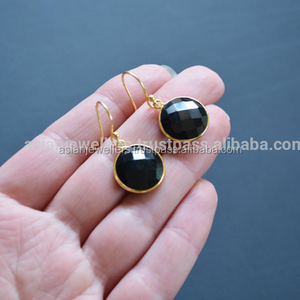 Pendientes colgantes de ónix negro Plata de Ley 925 Oro Vermeil Regalo de fiesta de boda para mujer - Product Image 1