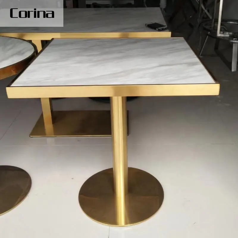 Table à manger en métal doré, meubles de restaurant et café, design moderne, prix direct d'usine, nouvelle collection