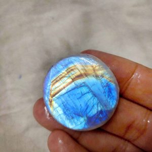 Pierre de lune avec pendentif en forme de goutte d'eau, cabochon rond et plat, anneau en acier inoxydable, argent sterling 925, pierres précieuses, ample, 25mm - Product Image 6