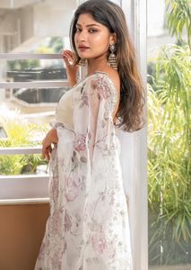 Sram — Saree à imprimé Floral, en Organza, expédié par royal - Product Image 3