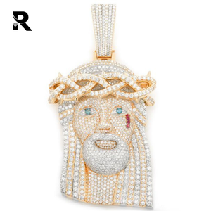 Colgante con forma de diamante, 14K, blanco, rosa, amarillo, redondo, Hip Hop, Jesús - Product Image 3