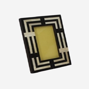 Indian High Quality Handcrafted Resin Photo <b>Frame</b> <b>Black</b> White Wood Bone Inlay with Metal Accents for Decorative Usage - Product Image 2