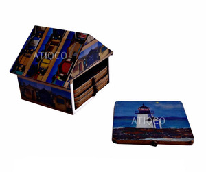 Diseño personalizado Impresión digital MDF Posavasos Caja Estilo clásico Nuevo estilo cabaña Posavasos de madera Set Atractivo Alfombrillas creativas Almohadillas - Product Image 1