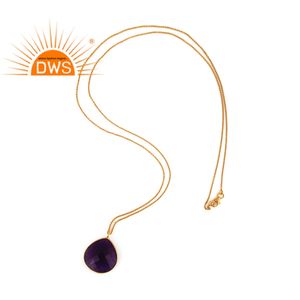 Nouveaux bijoux en argent sterling plaqué or faits à la main, grossiste en bijoux, pendentif en chaîne avec pierre précieuse aventurine violette - Product Image 2