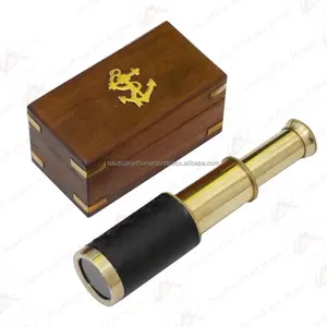 Nautical Brass Retractable Spyglass Telescope with Wooden Box - Collectible Telescope for Nautical Collectors