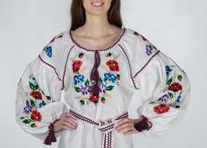 Ropa de mujer más vendida, ropa de fiesta de vacaciones, Vestido corto ucraniano para mujer, vestido bordado de manga larga con cinturón hasta la rodilla - Product Image 2