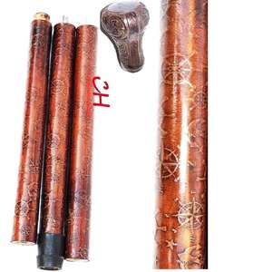 Bastón hecho a mano antiguo con estilo con mango de latón náutico relieve de cuero marrón para senderismo regalo perfecto del Día del Padre - Product Image 4